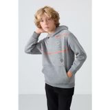 Gri Melanj Pamuklu Kalın İçi Tüylü Standart Fit Baskılı Erkek Çocuk Sweatshirt - 11239