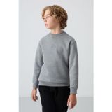 Gri Melanj Pamuklu Kalın İçi Tüylü Standart Fit Nakışlı Erkek Çocuk Sweatshirt - 11232
