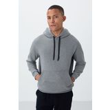 Gri Melanj Pamuklu Kalın İçi Tüylü Yumuşak Dokulu Comfort Fit Nakışlı Erkek Sweatshirt - 88419