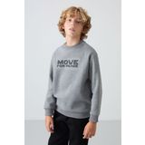 Gri Melanj Pamuklu Kalın İçi Tüylü Yumuşak Dokulu Standart Fit Baskılı Erkek Çocuk Sweatshirt - 11216