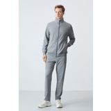 Gri Melanj Pamuklu Kalın Yumuşak Dokulu Comfort Fit Basic Erkek Eşofman Takım - 85260