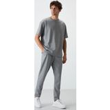 Gri Melanj Pamuklu Kalın Yumuşak Dokulu Oversize Fit Basic Erkek Eşofman Takım - 85251