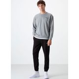 Gri Melanj - Siyah Casual O Yaka Lastik Paça Pamuklu Erkek Oversize Eşofman Takımı - 85120