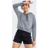 Gri Melanj Uzun Kol Rahat Form Kapüşonlu Kadın Sweatshirt - 97115