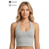Gri Melanj Viskon Halter Yaka Sırt Dekolteli Kadın Crop Atlet