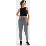 Gri Melanj Yüksek Bel Basic Bağcıklı Jogger Polar Kadın Eşofman Alt - 94622