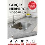 Gri Mermer Desenli Kendinden Yapışkanlı Su Geçirmez Tezgah Kaplama Folyo – Parlak Yüzey 60x500 CM