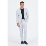 Gri Mono Yaka Çizgili 6 Drop Slim Fit Esnek Takım Elbise 1001250117