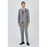 Gri Mono Yaka Ekoseli 4 Drop Comfort Fit Tam Astar Esnek Takım Elbise 1001250159