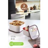 Gri mor Life 2 Adet Sızdırmaz Erzak Saklama Kabı 1,1 Lt.+2 Lt. Bej-Mikrodalga Girebilen Saklama Kabı