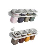 Gri mor Life 8 Li Etiketli Standlı Kilitli Kaşıklı Kendinden Yapışkanlı Kare Baharatlık Takımı 400 ML-Bej