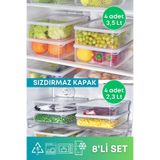 Gri mor Life 8'li Set 2,3 Lt Ve 3,5 Lt Sızdırmaz Derin Dondurucu Buzluk Saklama Kabı Seti Şeffaf, GM00517