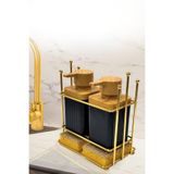 Gri mor Life Gold Metal Standlı Siyah Ahşap Detaylı Bulaşık Deterjanı Sıvı Sabunluk Mutfak Seti-özel Kutulu GOLD SİYAH
