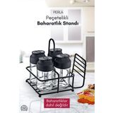 Gri mor Life Perla Peçetelikli Baharatlık Düzenleyici Metal Stand- Baharatlıklar Dahil Değildir