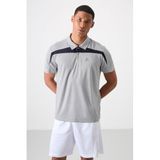 Gri Nefes Alan Dokulu İnce Esnek Standart Fit Polo Yaka Erkek Performans T-Shirt - 88392