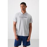 Gri Nefes Alan Dokulu İnce Esnek Standart Fit Polo Yaka Erkek Performans T-Shirt - 88393