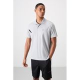 Gri Nefes Alan Dokulu İnce Esnek Standart Fit Polo Yaka Erkek Performans T-Shirt - 88402