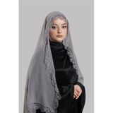 Gri Nikah Namaz Başörtüsü Şal Şifon Boncuklu Güpürlü 202131_15