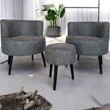 Gri Nubuk Kumaş Çay Seti Ikili Koltuk Berjer ve Puf Takımı (Salon, Balkon, Ofis) 3'lü Takım