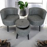 Gri Nubuk Kumaş Çay Seti Ikili Koltuk Berjer ve Sandık Puf Takımı (Salon, Balkon, Ofis) 3'lü Takım