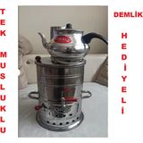 Gri Odun Görünümlü Semaver ve Demlik Takımı, 3,5 Litre, Şık ve Kullanışlı Set - Altın - Gri