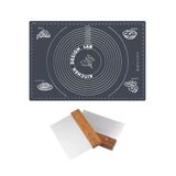 Gri Ölçülü Hamur Açma Matı 45 X 65 Cm Ve Paslanmaz Çelik Ahşap Saplı Kesici Kazıyıcı Spatula