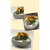 Gri Oval Beton Ve Bonsai Saksısı Çiçek Desen Ağız Çap 20-30 Cm Çap