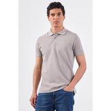 Gri Polo Yaka Pamuklu Düz Renk Slim Fit Erkek T-shirt