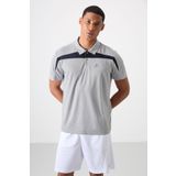 Gri Polyester Nefes Alan Dokulu İnce Esnek Standart Fit Polo Yaka Erkek Performans T-Shirt - 88392