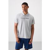 Gri Polyester Nefes Alan Dokulu İnce Esnek Standart Fit Polo Yaka Erkek Performans T-Shirt - 88393