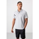 Gri Polyester Nefes Alan Dokulu İnce Esnek Standart Fit Polo Yaka Erkek Performans T-Shirt - 88402
