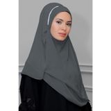 Gri Pratik Hazır Geçmeli Malezya Şal Şifon Taşlı 1850_15