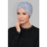 Gri Pratik Hazır Geçmeli Tesettür Bone Fukuro Piliseli Tek Çapraz Büzgülü 1824_15