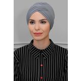 Gri Pratik Hazır Geçmeli Tesettür Bone Sandy Kumaş Üç Çapraz 1803_15