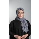 Gri Pratik Hazır Geçmeli Tesettür Eşarp Kesik Elyaf Piliseli Çiçek Desenli 1818D6_15