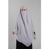 Gri Pratik Hazır Geçmeli Tesettür Eşarp Krep Bağcıklı Çift Katlı Sufle Hijab 2314_15