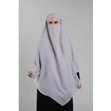 Gri Pratik Hazır Geçmeli Tesettür Eşarp Krep Bağcıklı Sufle Hijab 2313_15