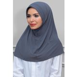 Gri Pratik Hazır Geçmeli Tesettür Eşarp Sandy Kumaş Sade 1600_15