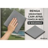 Gri Renga Mikrofiber Cam Ayna Temizlik Bezi 40x40 cm İz Bırakmaz Mikro Baklava Desenli