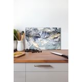 Gri Renk Soyut Cam Kesme Tahtası, Silikon Ayaklı, Isıya Kırılmaya Dayanıklı, Sunum Kesim Tablası - 30 x 45 cm