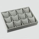 Gri Renk Süet Kumaş Saat ve Bileklik Kutusu 34X24 cm - Ahşap - Bej - Siyah