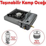 Gri Renk Taşınabilir Portatif Kamp Ocağı Tekli Tek Gözlü Kartuşlu Piknik Tüp Bağlantılı Gezi Ocak - 1