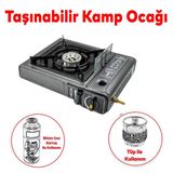 Gri Renk Taşınabilir Portatif Kamp Ocağı Tekli Tek Gözlü Kartuşlu Piknik Tüp Bağlantılı Gezi Ocak
