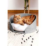 Gri Renkli Bundera Puki Kedi Yatağı Peluş Minderli Evcil Hayvan İçin Konforlu - 50 - 56 cm