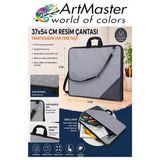 Gri Resim Çantası Kumaş 37X54 Cm 1 Adet Teknik Resim Dosya Çantası 35X50 Cm Askılı Bez Proje Çantası Fermuarlı Okul