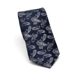 Gri Şal Desenli Lacivert Dokuma Kumaş Mendilli Slim Fit Kravat // SDK-2507-2