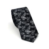 Gri Şal Desenli Siyah Dokuma Kumaş Mendilli Slim Fit Kravat // SDK-2507-1 GF2508-SDK2507-1