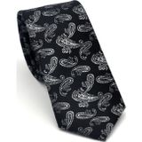 Gri Şal Desenli Siyah Dokuma Kumaş Mendilli Slim Fit Kravat // SDK-2507-1