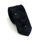 Gri Şal Desenli Siyah Dokuma Kumaş Mendilli Slim Fit Kravat // SDK-2604-3 GF2602-SDK2604-3