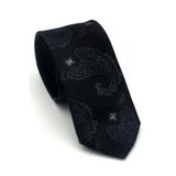 Gri Şal Desenli Siyah Dokuma Kumaş Mendilli Slim Fit Kravat // SDK-2604-3
